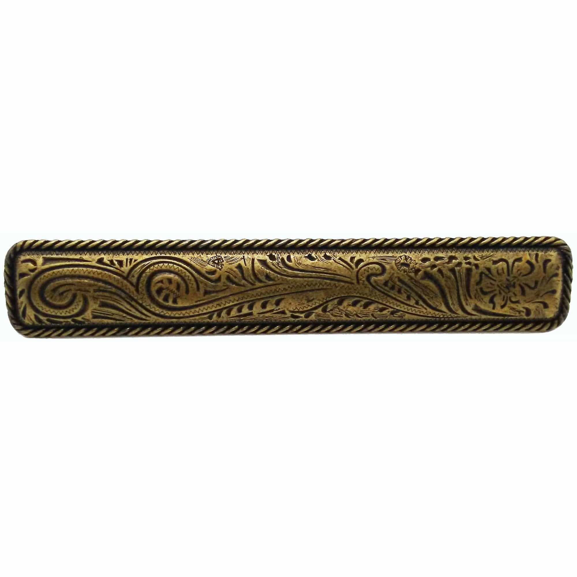 Large Engraved Flower Pull, Brass Oxide alt 0