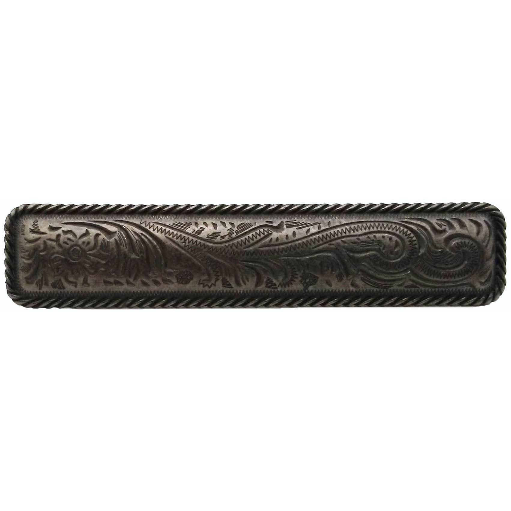 Small Engraved Flower Pull, Pewter Oxide alt 0