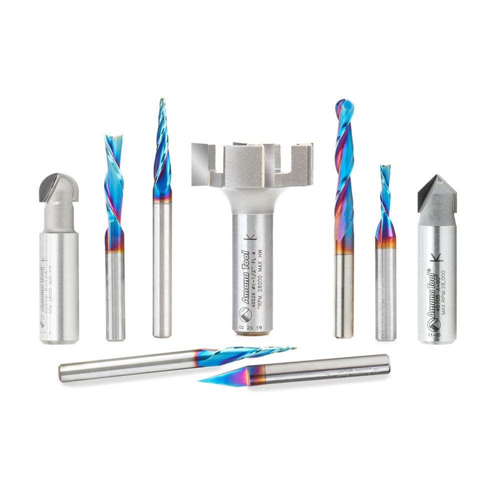 9-piece Spektra CNC Bit Set for Axiom AutoRouter by Amana Tool alt 0