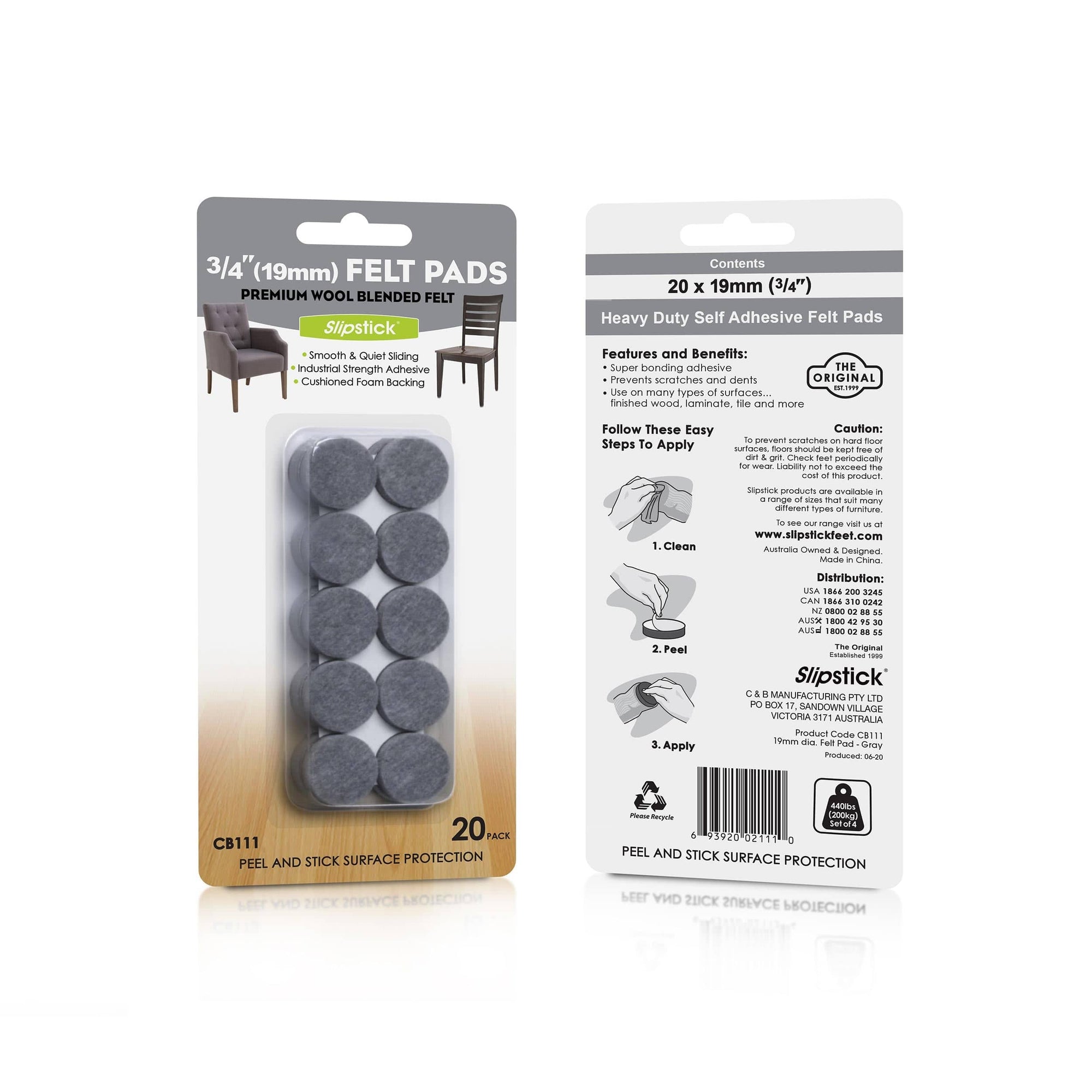 Heavy Duty Self Stick Felt Pads - 3/4" - Round - 20 Piece alt 0