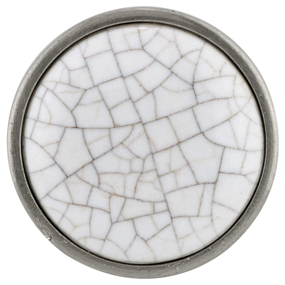 Eclectic Knob, 1-1/8" D, Crackle White, Brushed Nickel alt 0