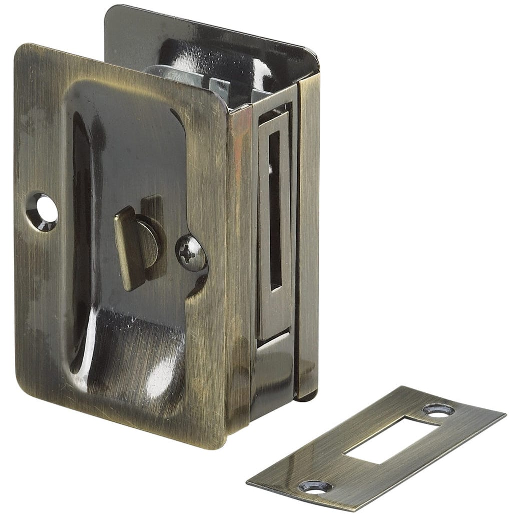 3-7/32" (82 mm) Pocket Door Pull Rectangular Antique Brass Privacy alt 0