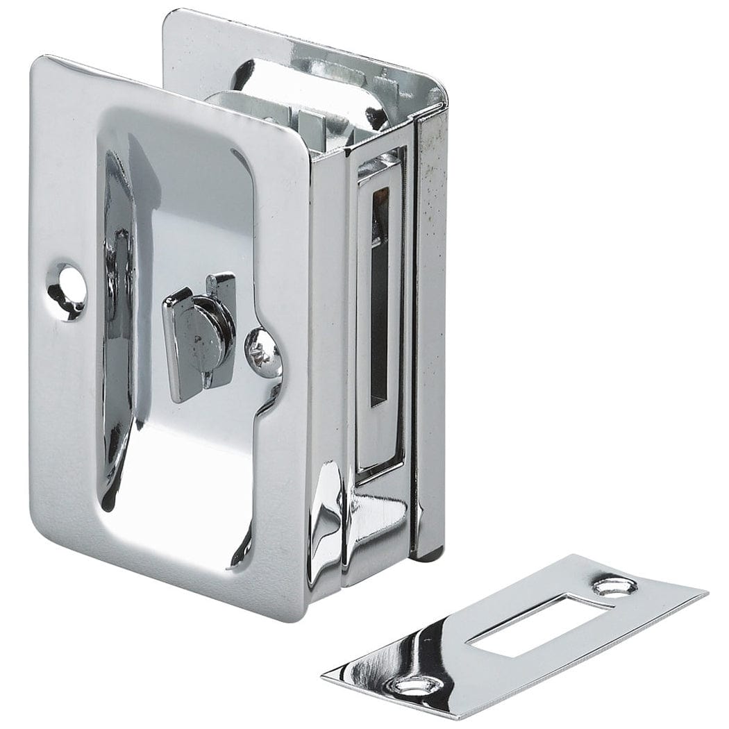 3-7/32" (82 mm) Pocket Door Pull Rectangular Chrome Privacy alt 0