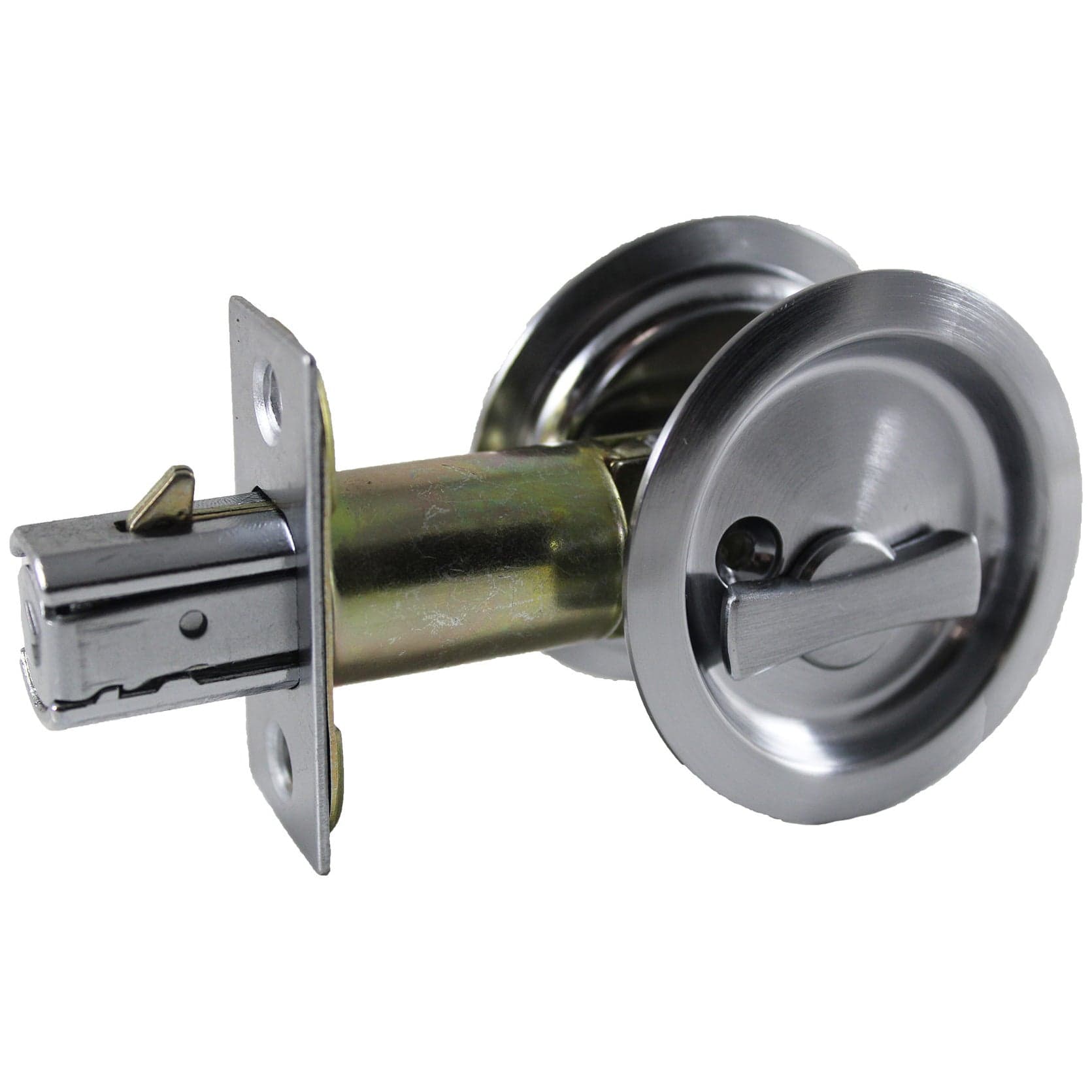 2-7/16" (62 mm) Pocket Door Pull Round Brushed Nickel Privacy alt 0