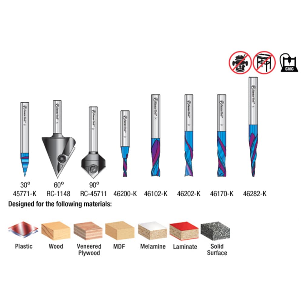 AMS-257 8-piece Spektra Industrial CNC General Purpose Router Bit Set 1/4" SH with Case alt 0