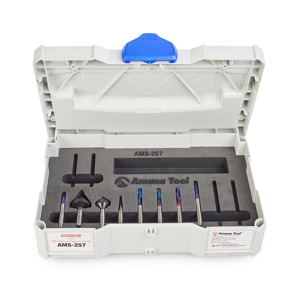 AMS-257 8-piece Spektra Industrial CNC General Purpose Router Bit Set 1/4" SH with Case alt 0