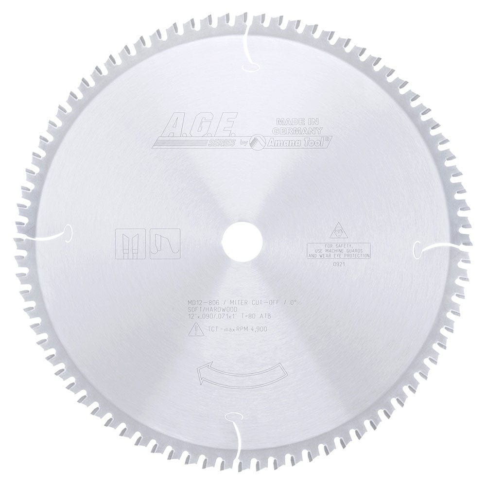 12" X 80T ThinKerf Miter Blade, 0 Degree 1" Bore, ATB alt 0