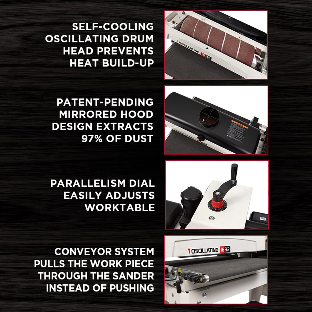 16" Oscillating Drum Sander with Stand - 1-1/2 HP 1 Ph 115V - JWDS-1632OSC