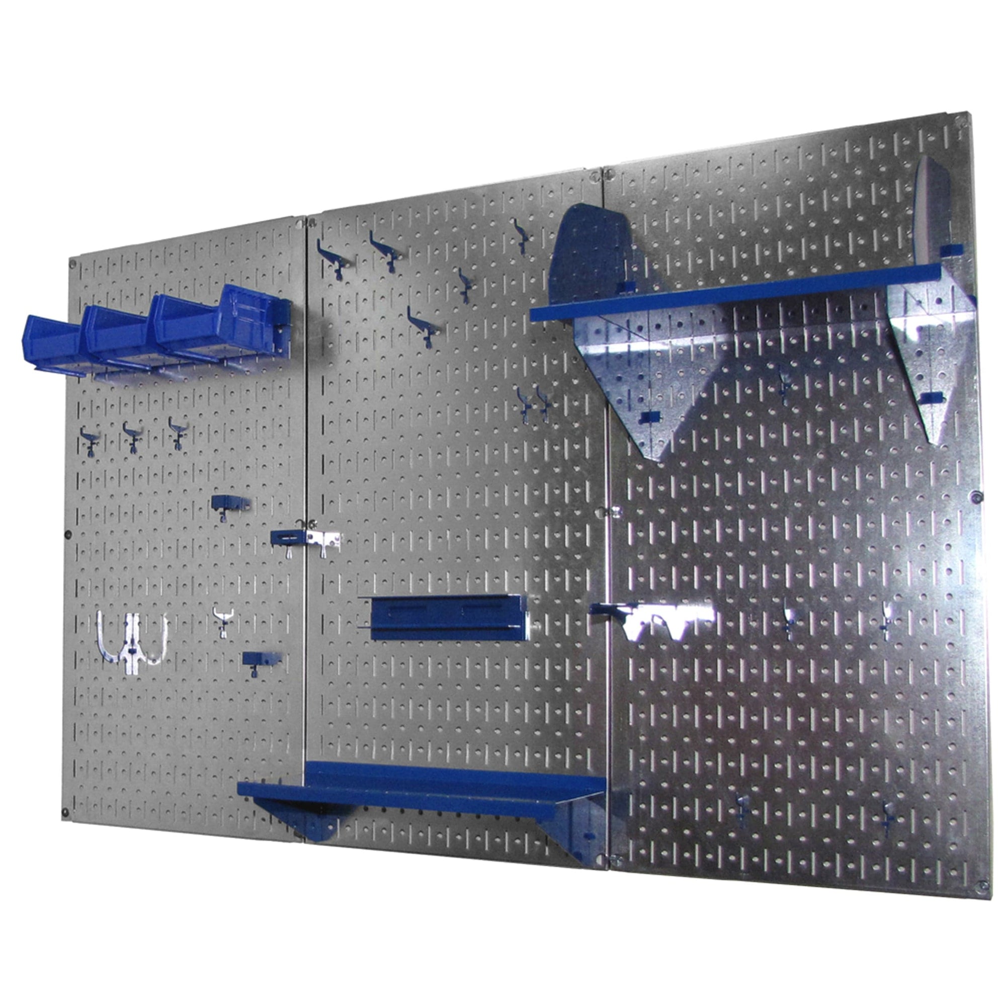 4' Metal Pegboard Standard Tool Storage Kit - Galvanized Metallic Toolboard & Blue Accessories alt 0