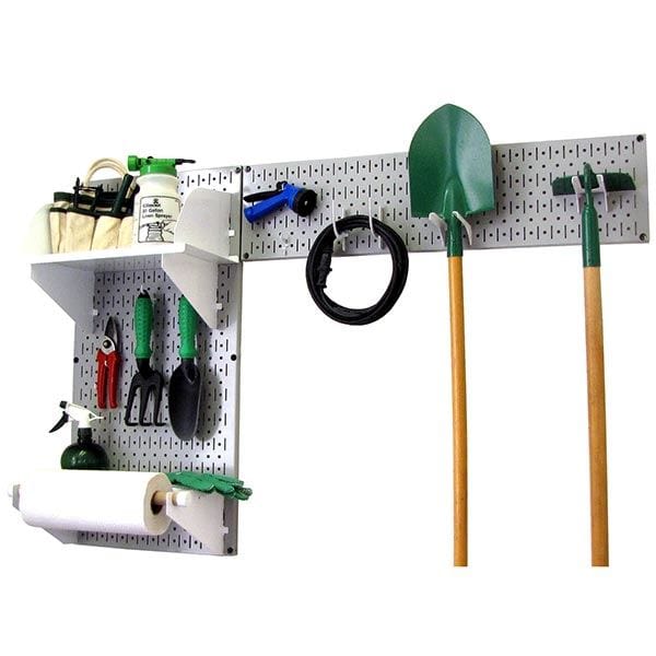 Pegboard Garden Tool Board Organizer with Gray Pegboard and White Accessories alt 0