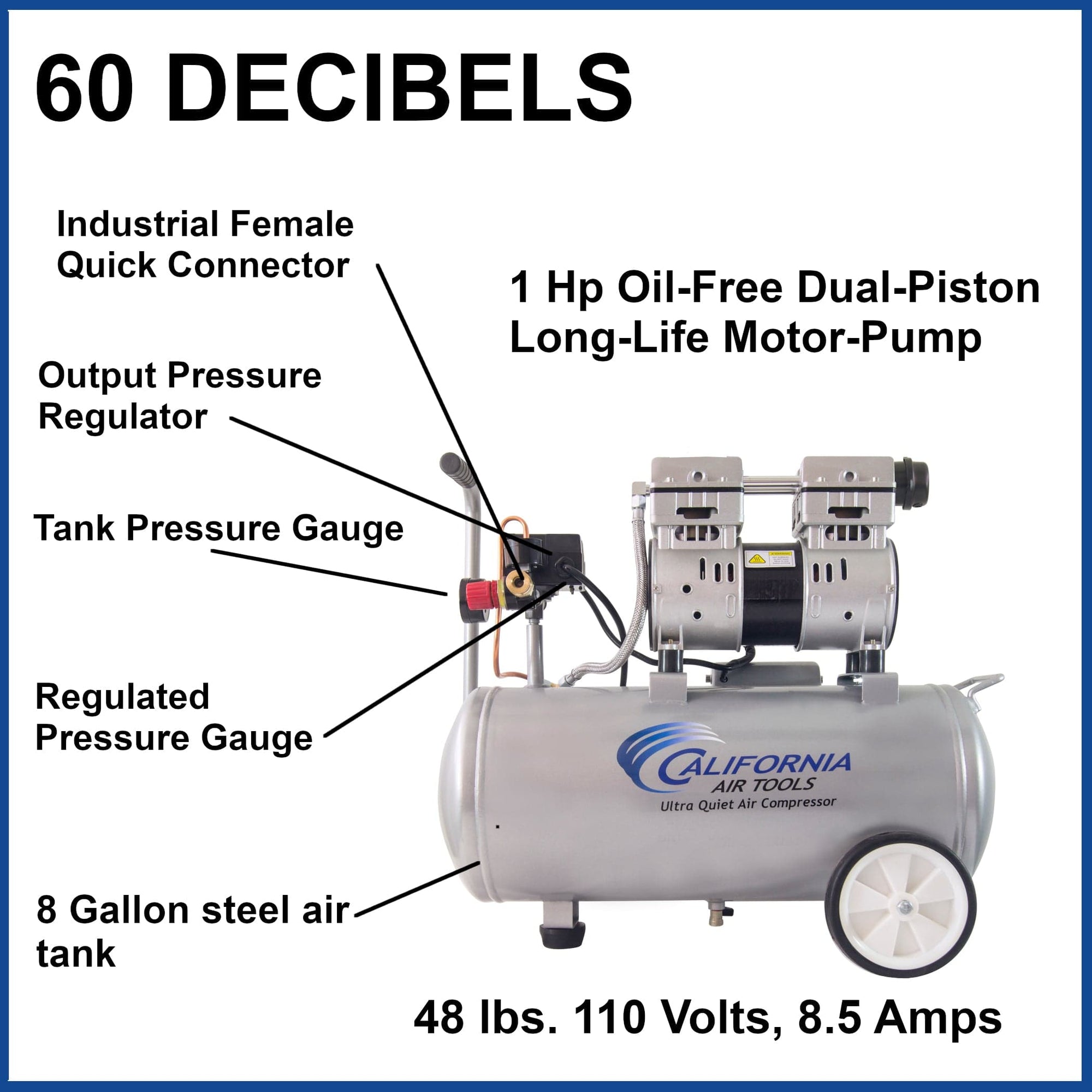 8010 Ultra Quiet and Oil-Free 1.0 HP, 8 Gal. Steel Tank Air Compressor alt 0
