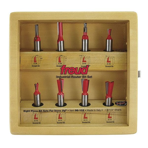 96-100 Eight Piece Incra Jig Router Router Bit Set 1/4" Shank alt 0