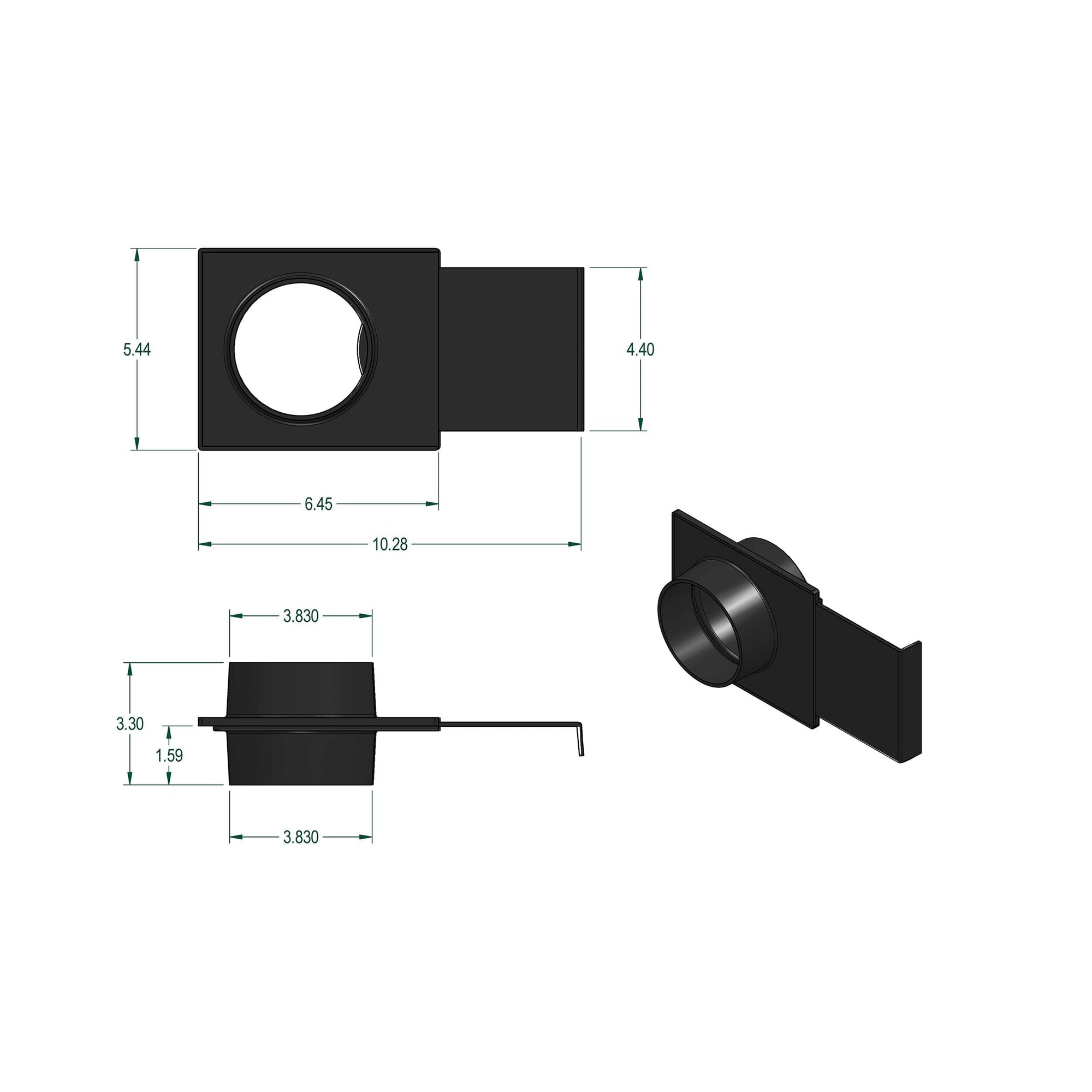 4" ABS Basic Blast Gate Fitting for Dust Collection System alt 0