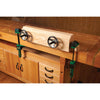 WoodRiver Moxon vise hardware mounted on a maple board clamped to a woodworking bench with bar clamps