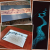 Collage of three woodworking tables featuring live edge wood, resin river, and sand garden designs.