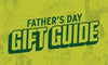 Bold text reading Father's Day Gift Guide over faded illustrations of woodworking activities and tools in a workshop setting