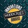 Woodcraft Innovations Award logo with circular saw blade and textured metal background