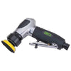 Compact Grex pneumatic palm sander with black and yellow sanding pad