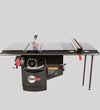 Heavy-duty SawStop industrial table saw with fence, blade guard, and control wheels