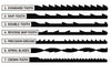 Diagram showing seven types of scroll saw blades: standard tooth, skip-tooth, double tooth, reverse skip-tooth,