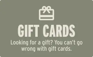 Promotional graphic for gift cards with a gray background and white text.