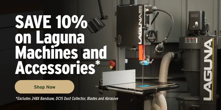 Laguna machine with promotional text for 10% off on machines and accessories.