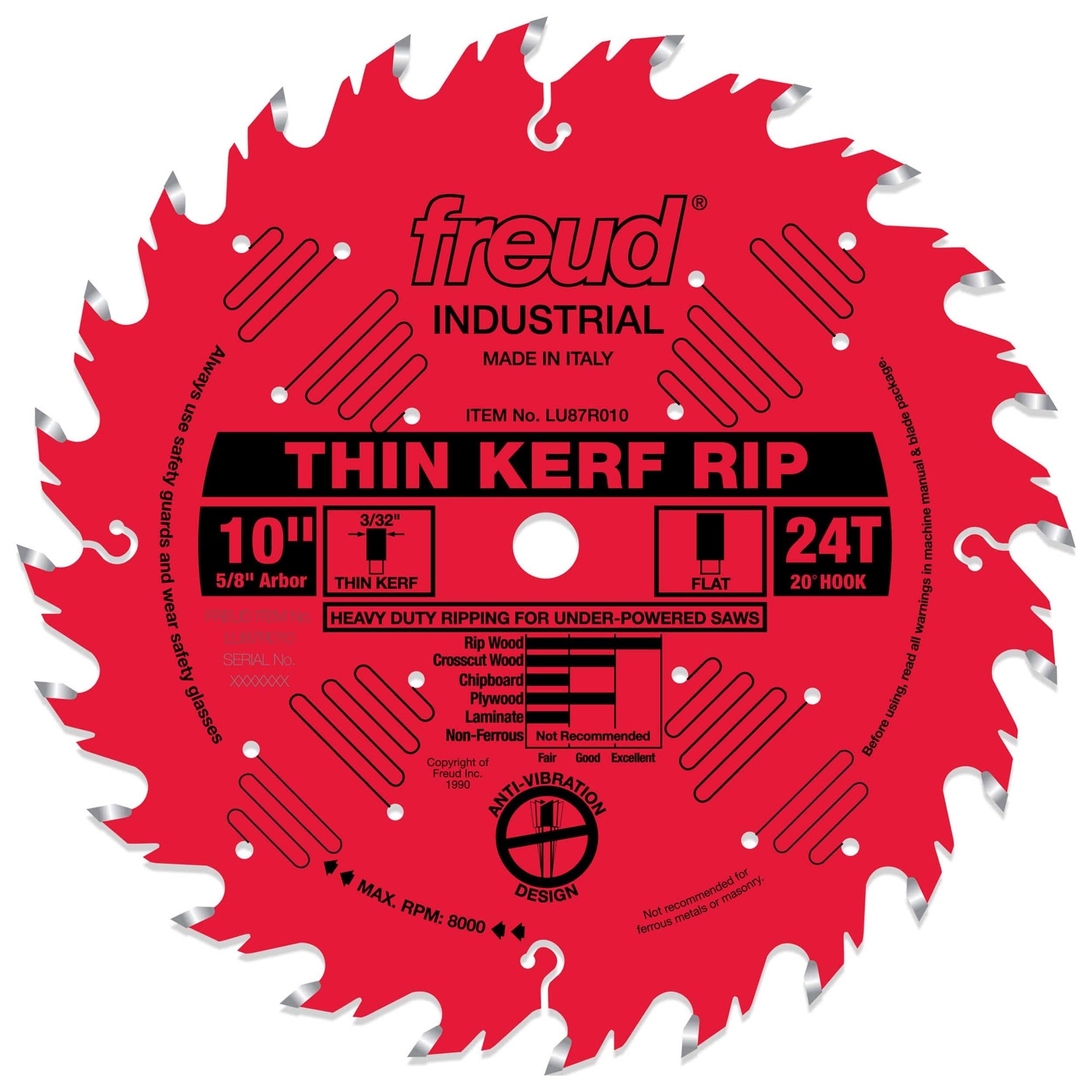 LU87R010 Circular Saw Blade 10" x 5/8" Bore x 24 Tooth Flat Top Thin Kerf alt 0