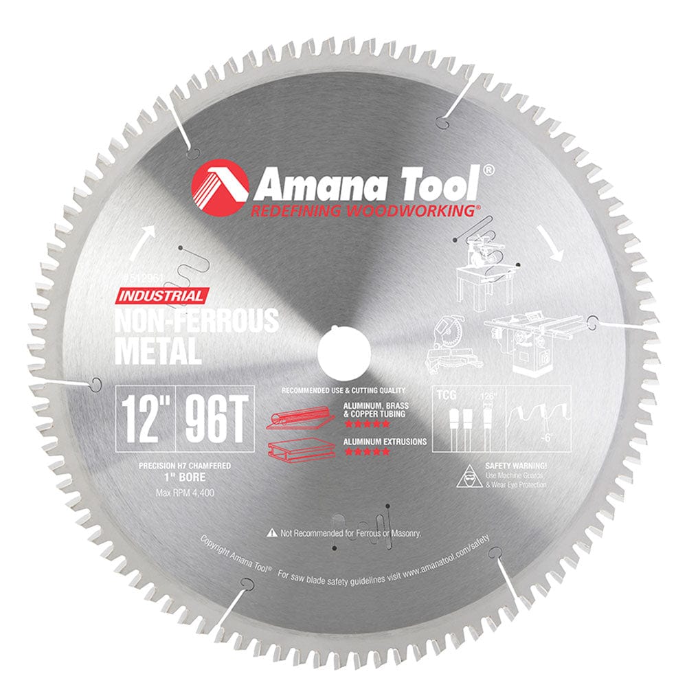 12" X 96T Non Ferrous Blade, -6 Degree 1" Bore, TCG alt 0