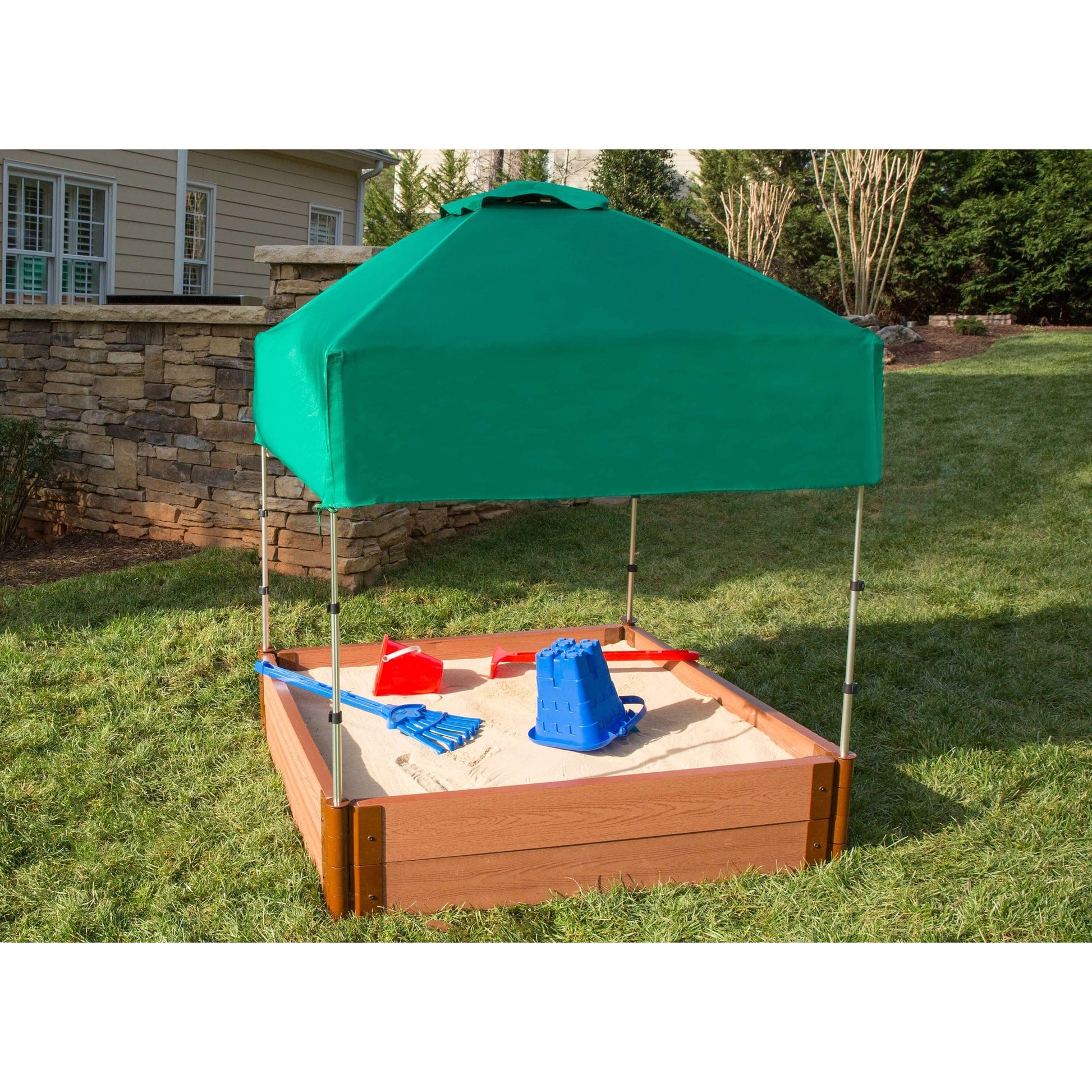 Classic Sienna 4' x 4' x 11" Composite Square Sandbox Kit with Telescoping Canopy/Cover - 2" profile alt 0