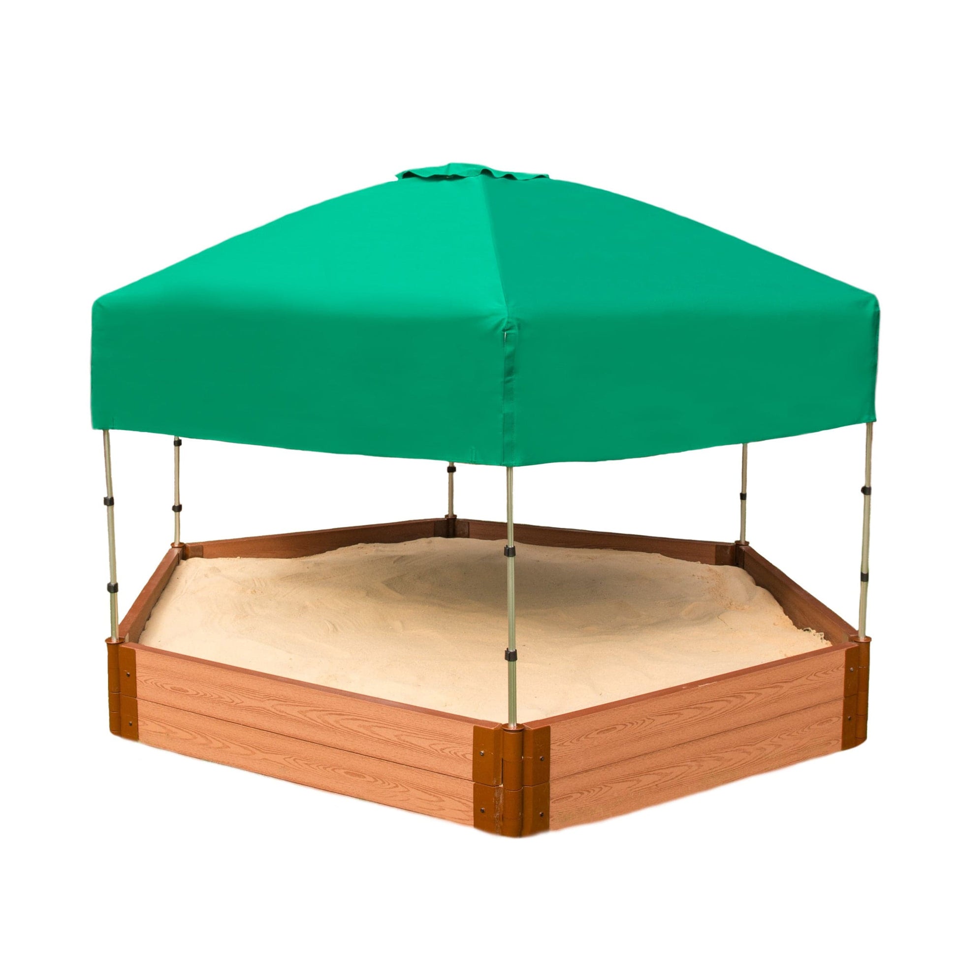 Classic Sienna 7' x  8' x 11" Composite Hexagon Sandbox Kit with Telescoping Canopy/Cover - 2" profile alt 0