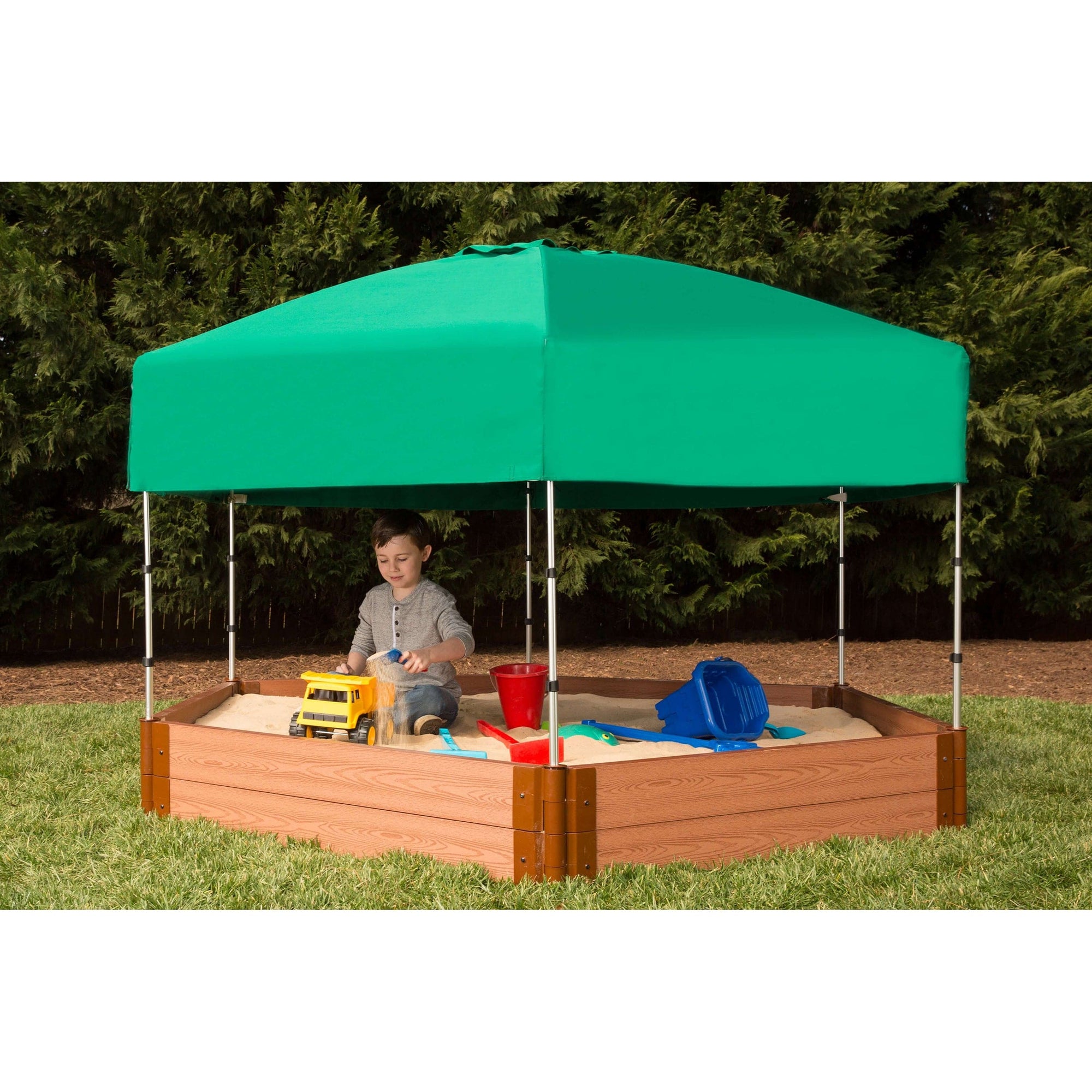 Classic Sienna 7' x  8' x 11" Composite Hexagon Sandbox Kit with Telescoping Canopy/Cover - 2" profile alt 0