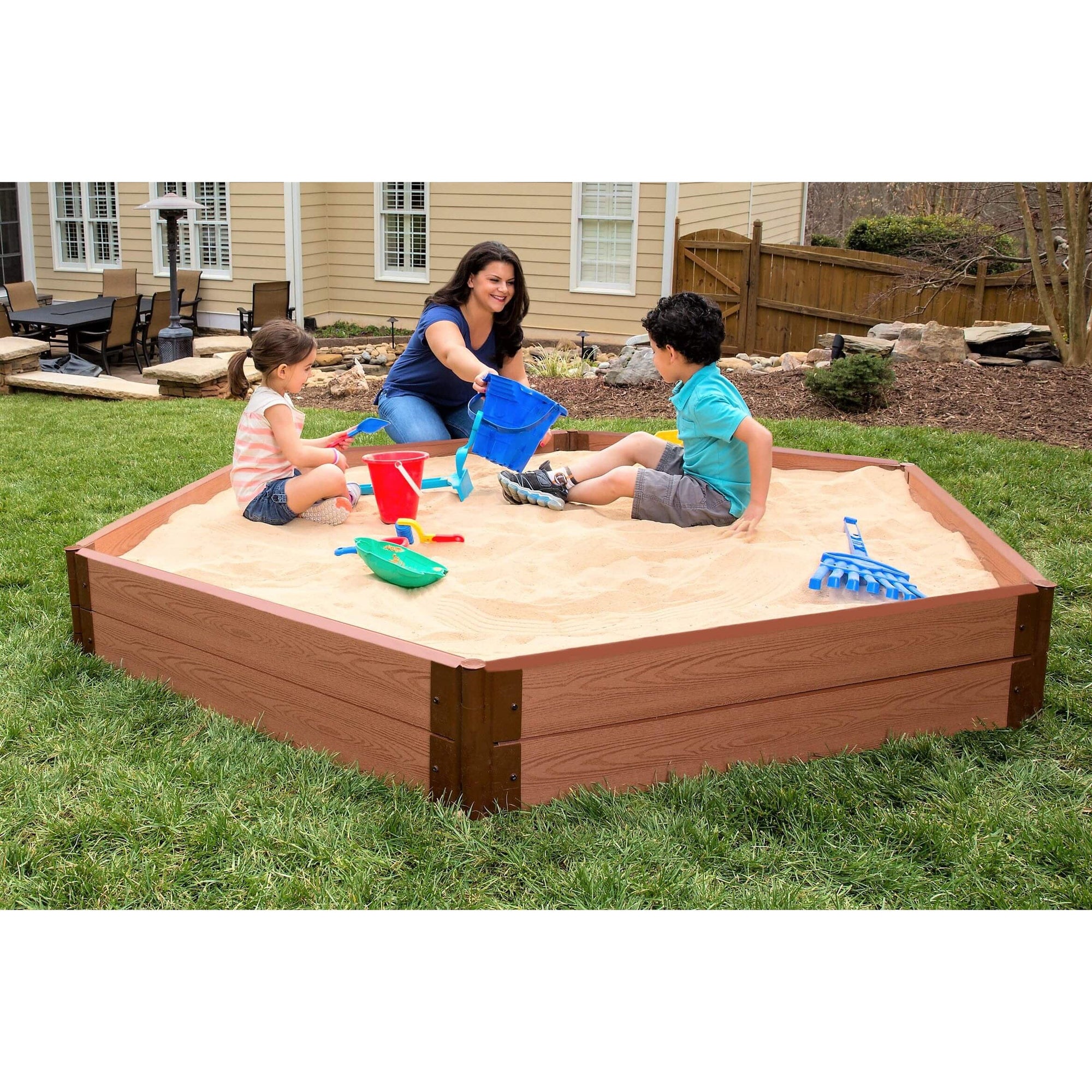 Classic Sienna 7' x  8' x 11 " Composite Hexagon Sandbox Kit with Collapsible Cover - 2" profile alt 0