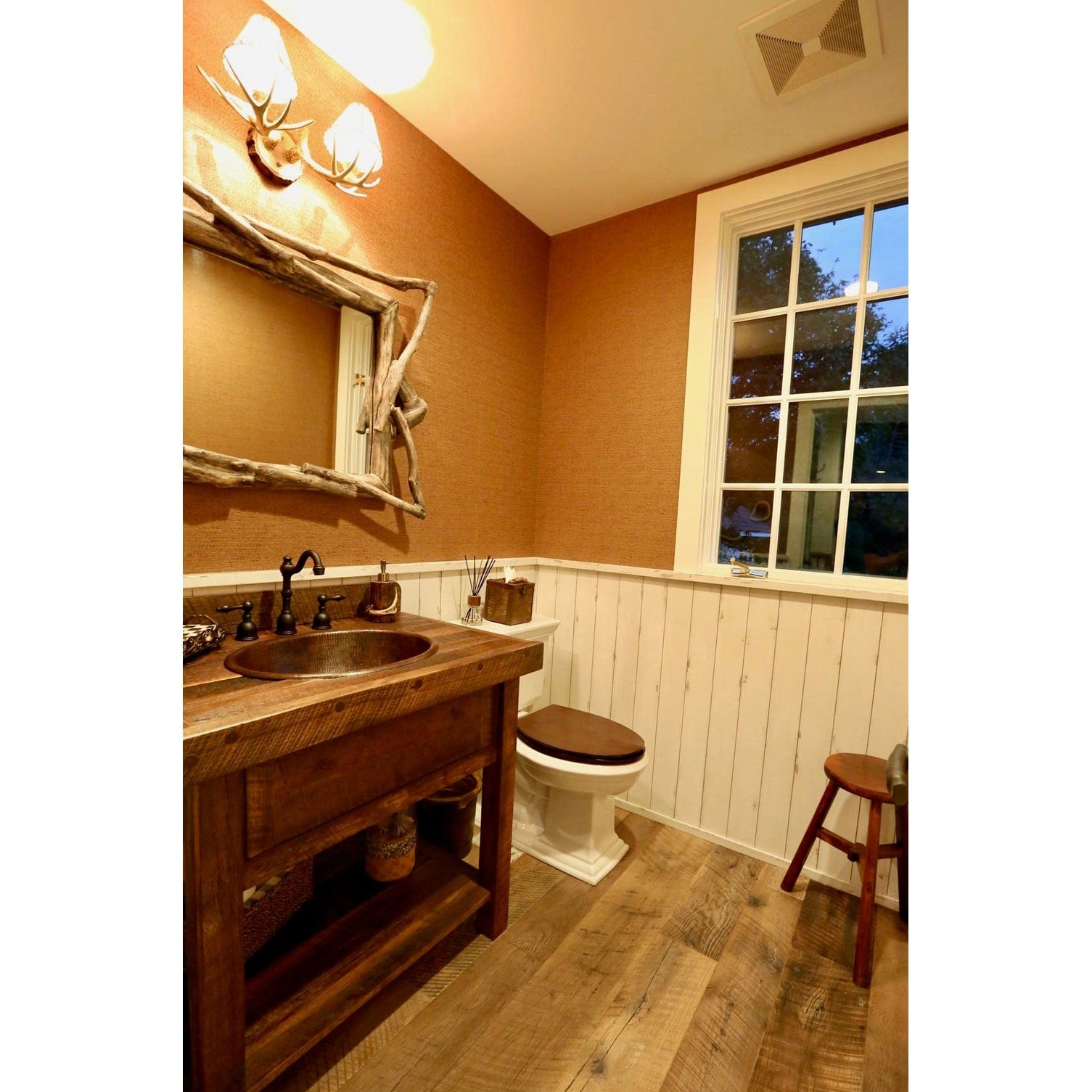 Master Bath Oval Self Rimming Hammered Copper Bathroom Sink alt 0