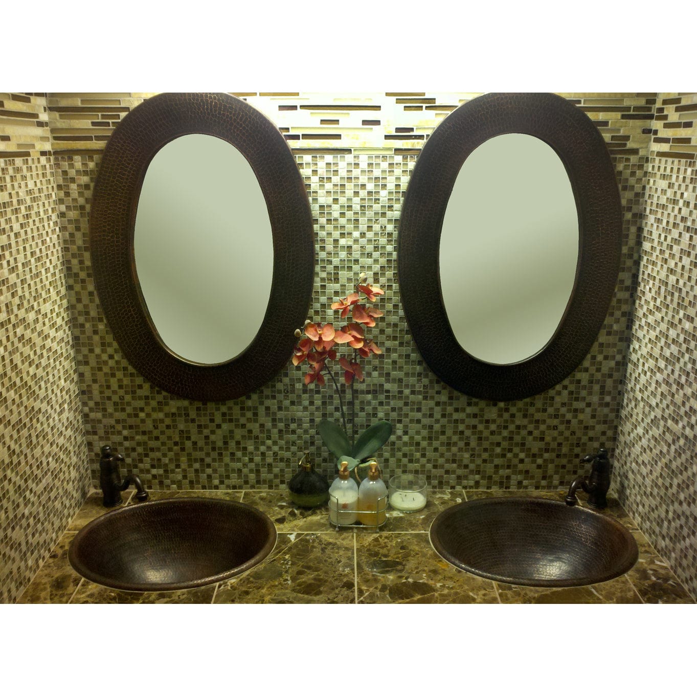 Master Bath Oval Self Rimming Hammered Copper Bathroom Sink alt 0