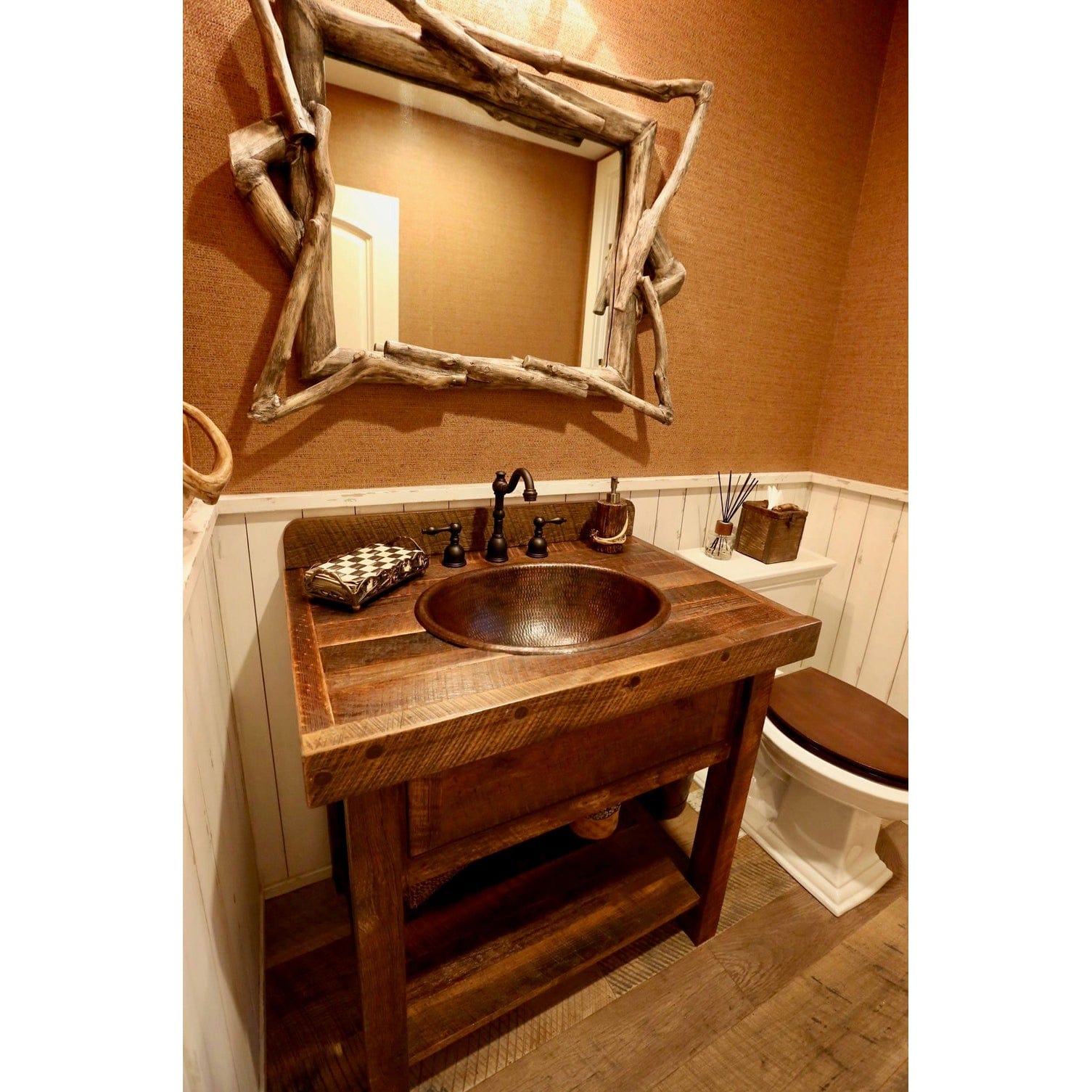 Master Bath Oval Self Rimming Hammered Copper Bathroom Sink alt 0