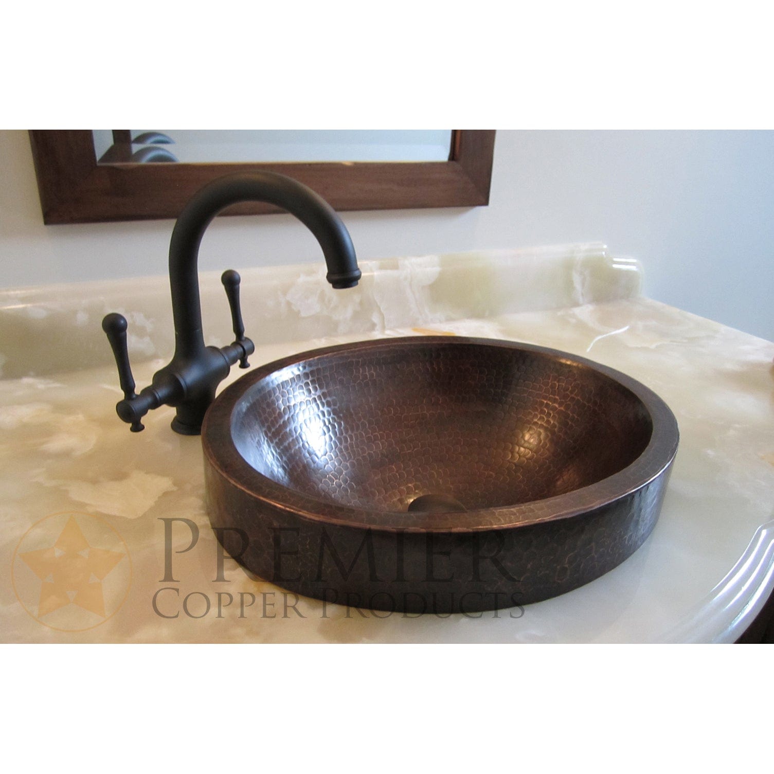 17" Compact Oval Skirted Vessel Hammered Copper Sink alt 0