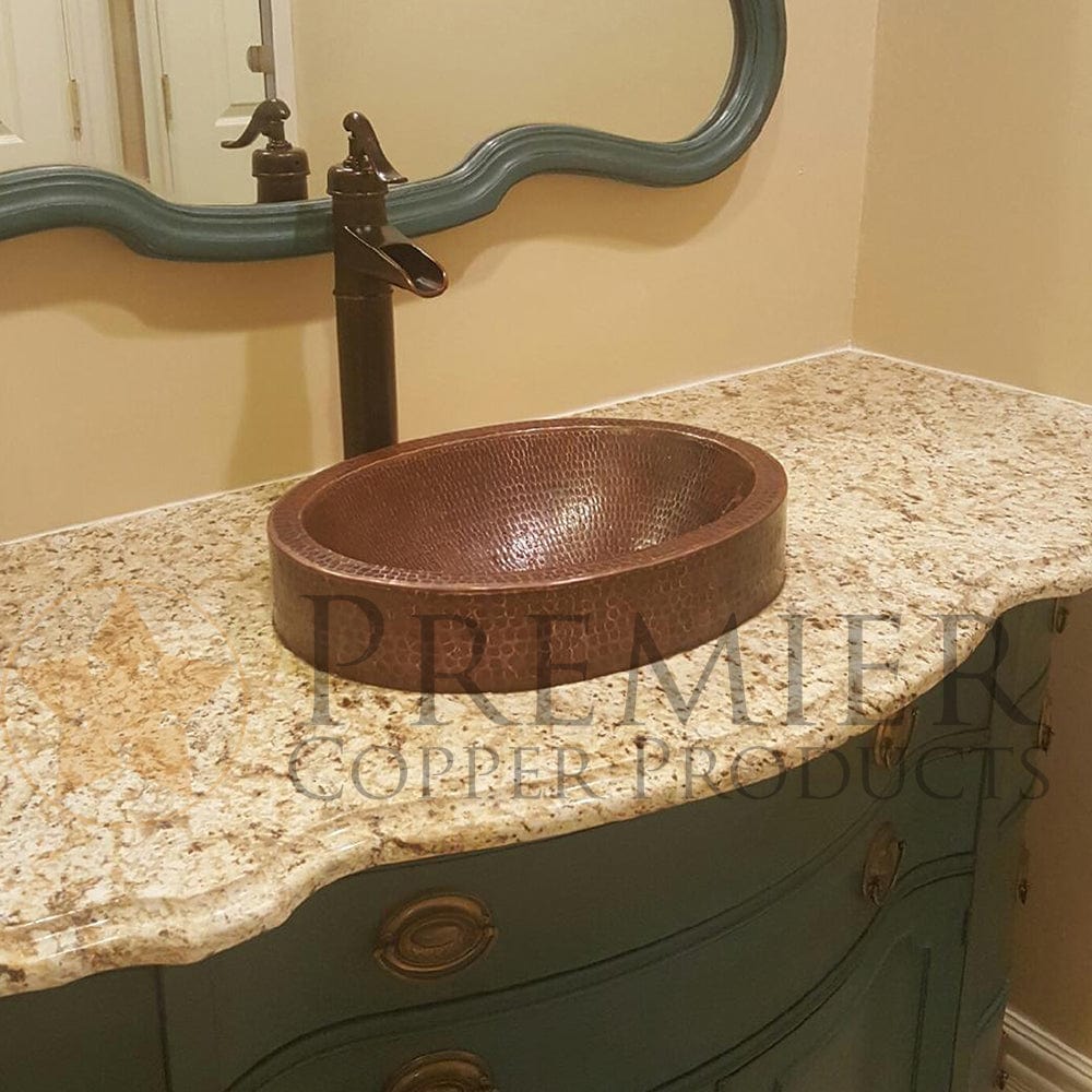 17" Compact Oval Skirted Vessel Hammered Copper Sink alt 0