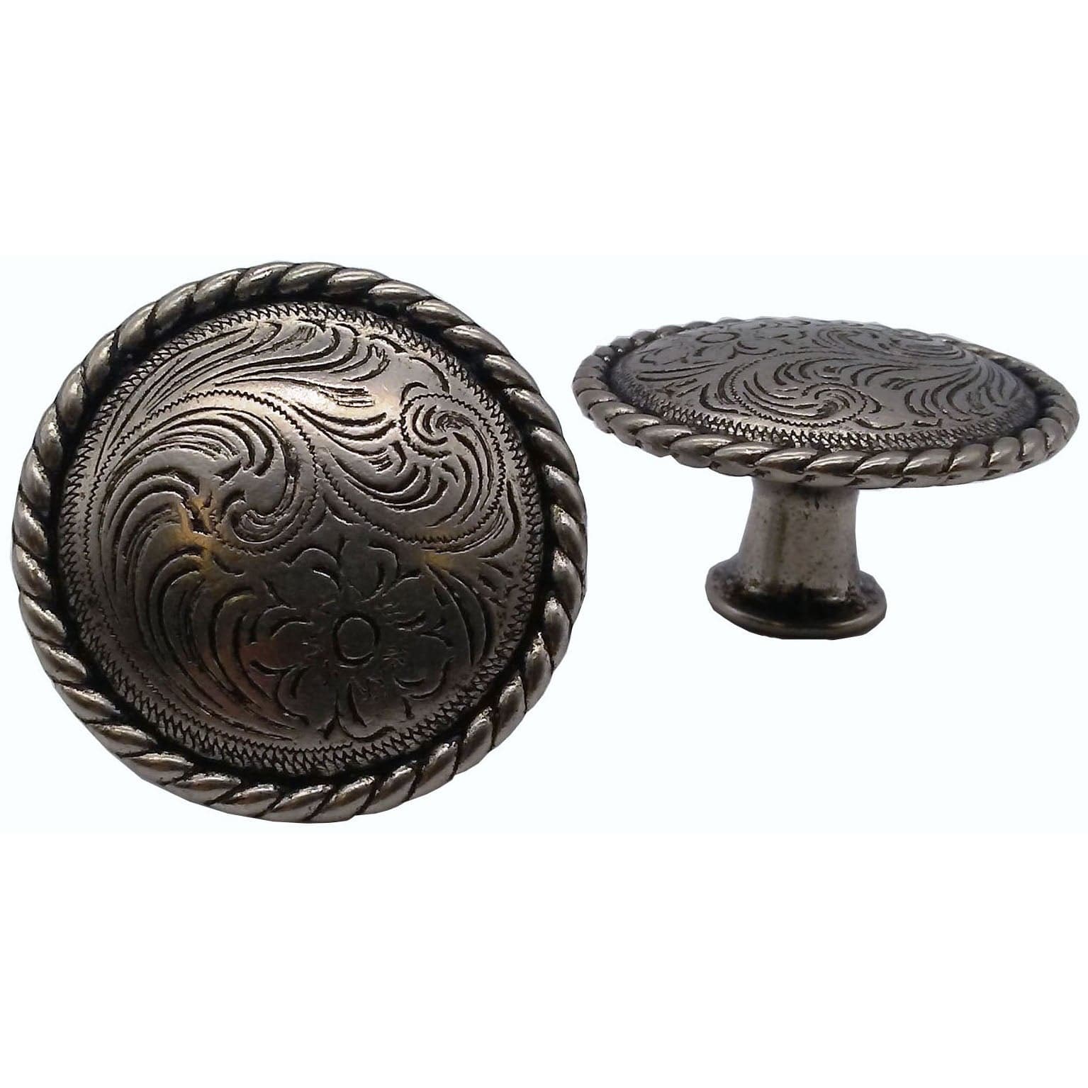 Engraved Flower Knob, Nickel Oxide alt 0