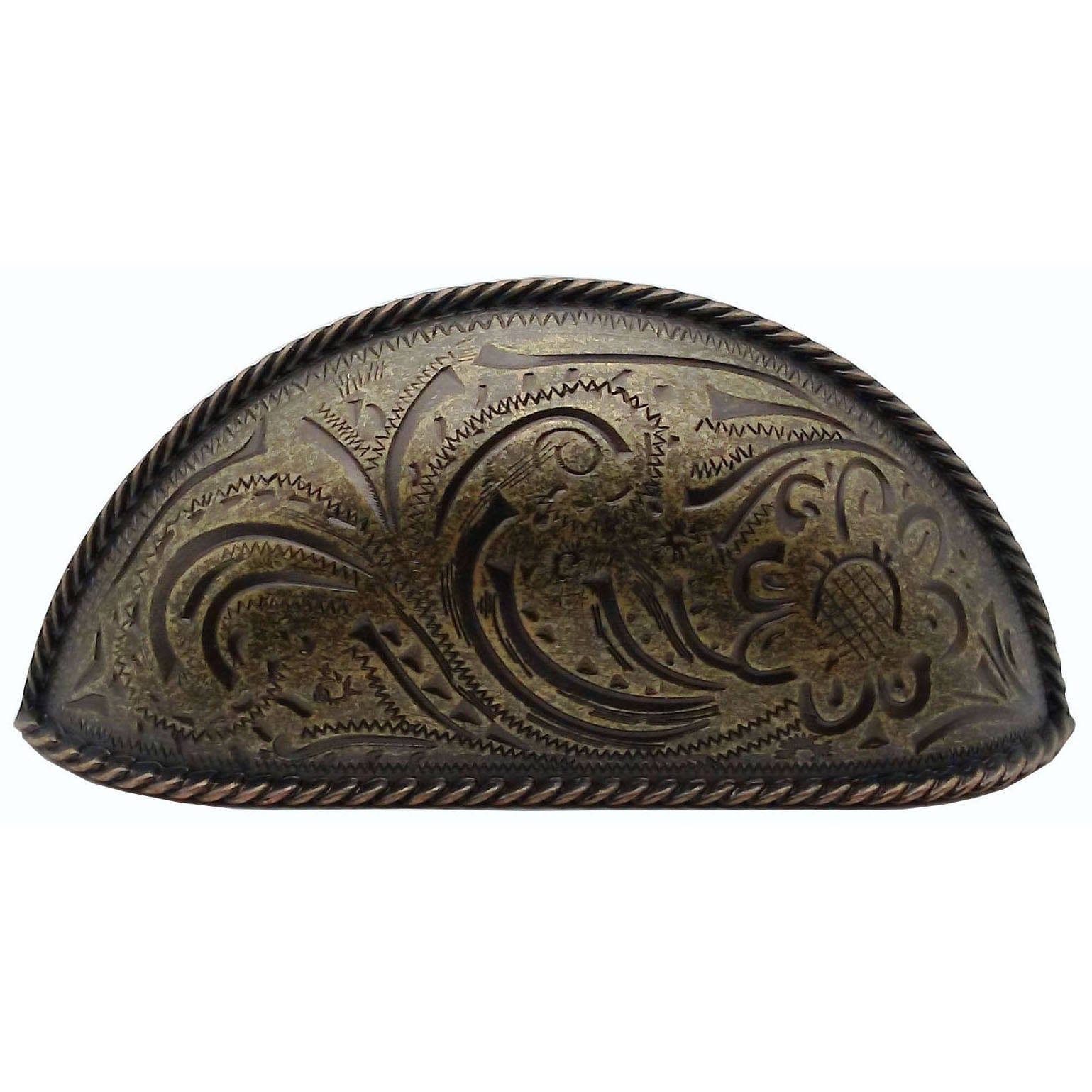 Engraved Flower Cup Pull, Brass Oxide alt 0