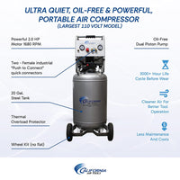 2HP 20 Gallon Oil-Free Steel Tank Air Compressor