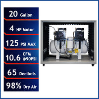 4HP 20 Gallon Oil-Free Compressor with Air Drying System and Auto Drain Valve in Soundproof Cabinet alt 0