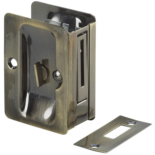 3-7/32" (82 mm) Pocket Door Pull  Rectangular Antique Brass Privacy alt 0