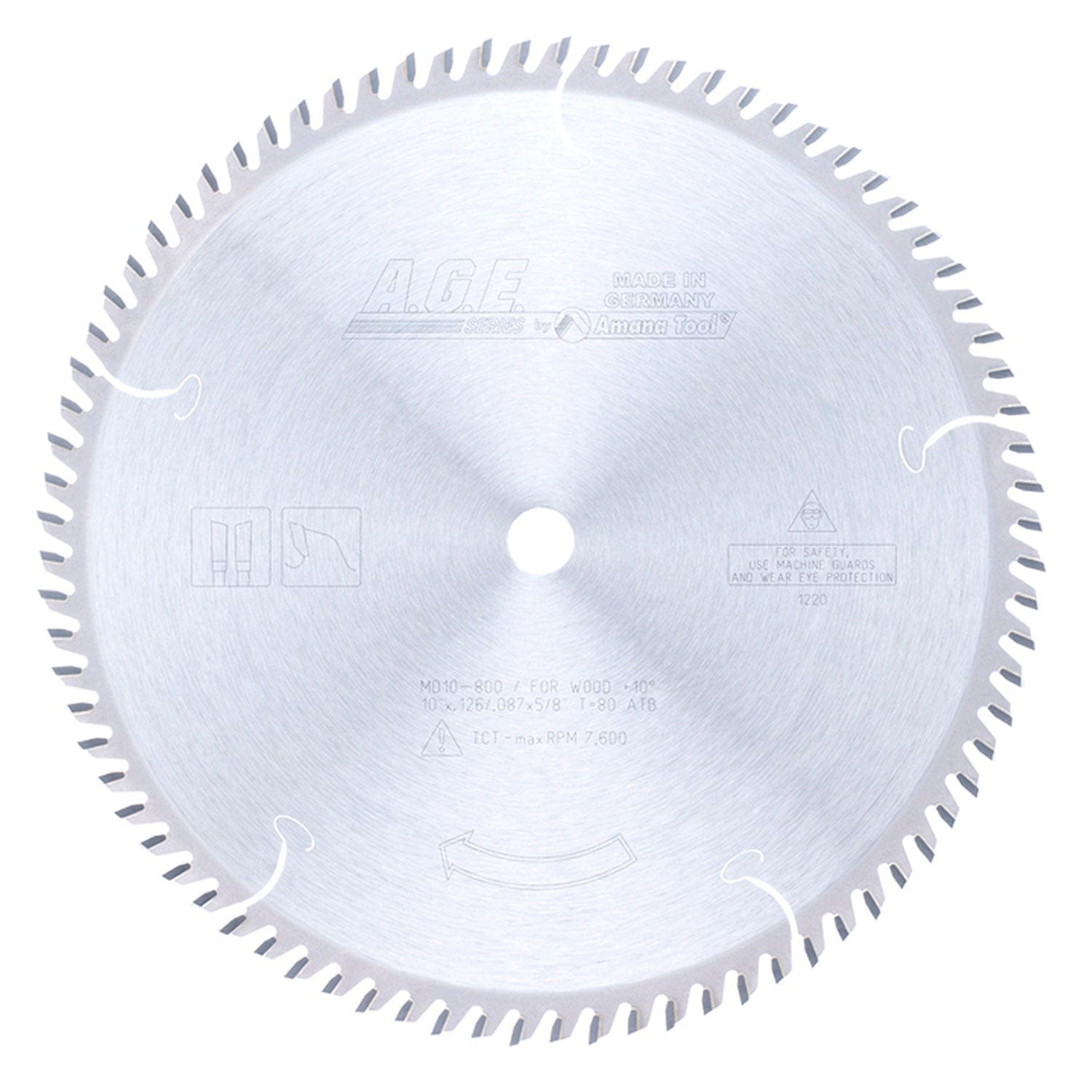 10" x 80T Carbide Tipped Cut-Off and Crosscut Blade, 10 Degree, 5/8" Bore alt 0