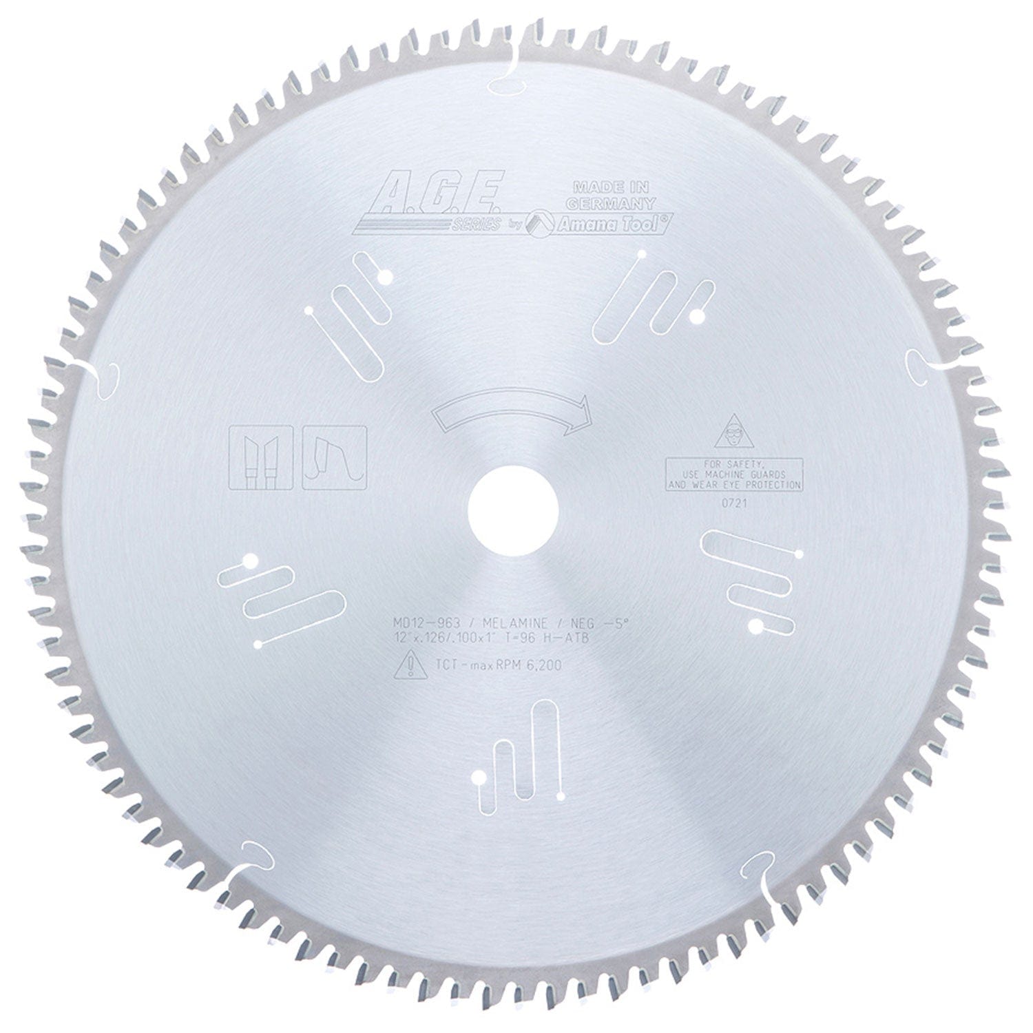 12" x 96T Carbide Tipped, Double-Face Melamine and Laminate Blade, Neg. 0 Deg., 1" Bore, H-ATB alt 0