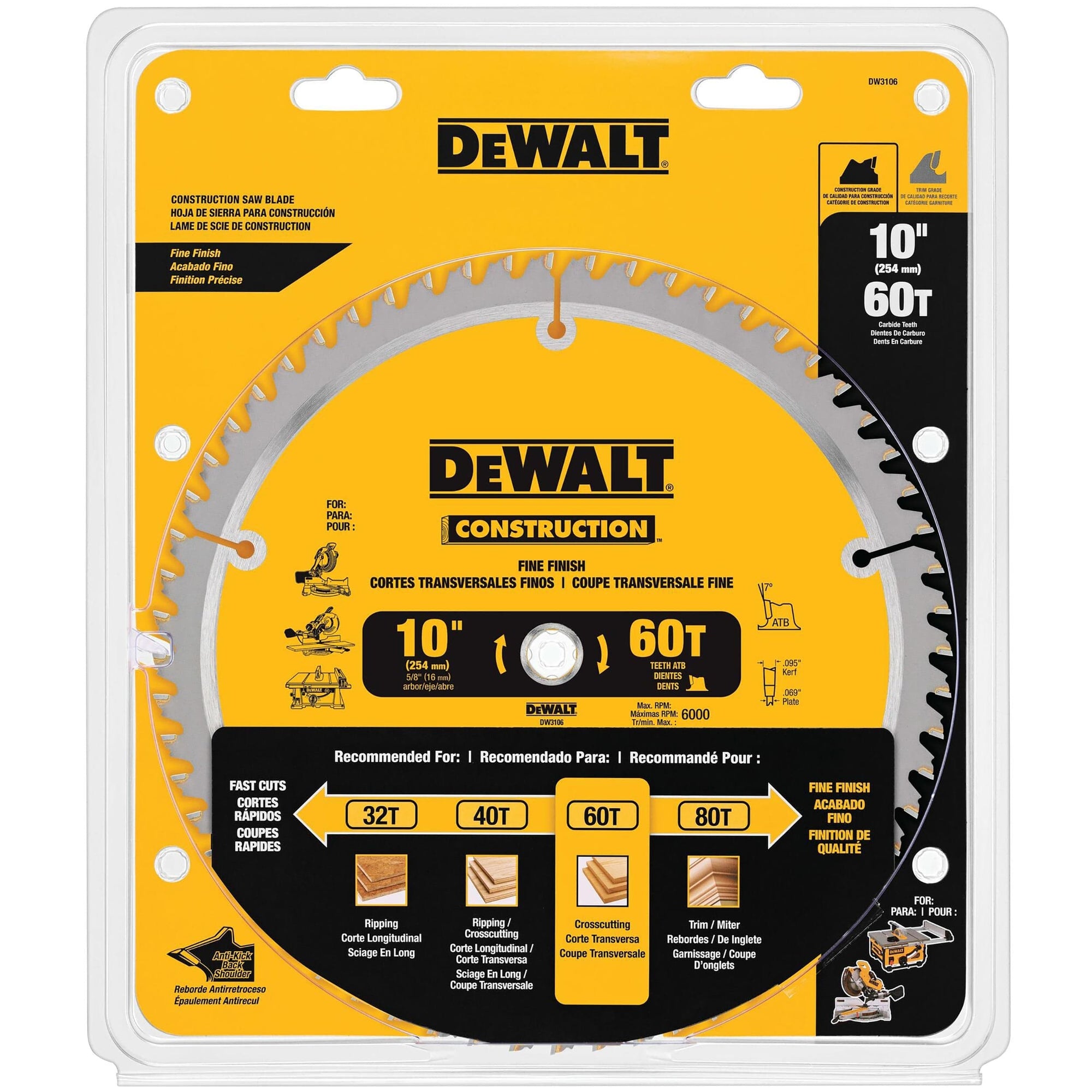 Circular Saw Blade - Construction - Fine Finish - 10" x 60 Tooth alt 0