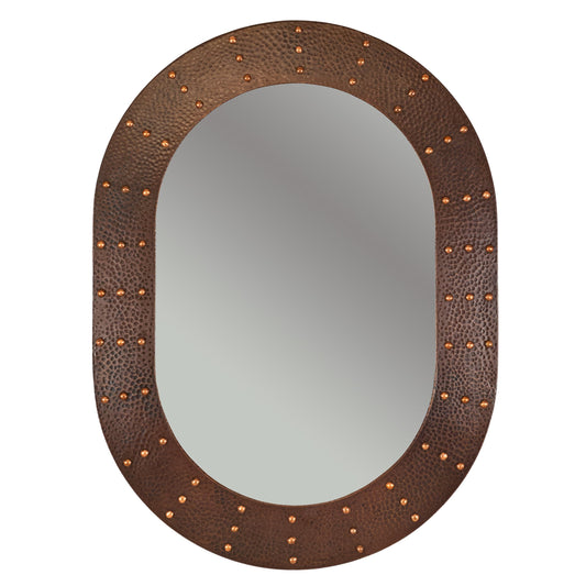35" Hand Hammered Oval Mirror with Hand Forged Rivets alt 0