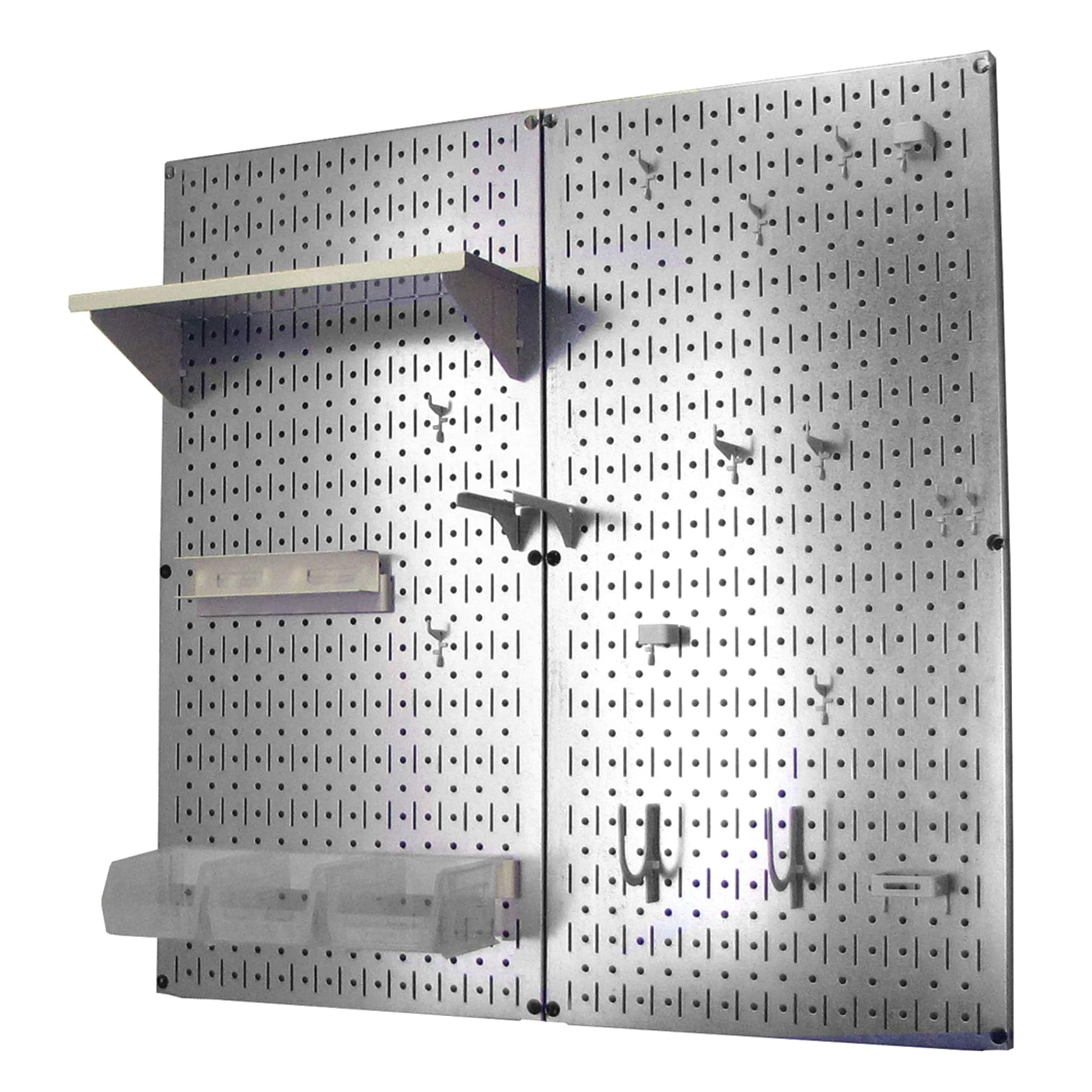Metal Pegboard Utility Tool Storage Kit - Galvanized Steel Pegboard & White Accessories alt 0