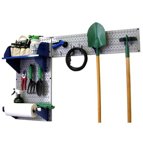 Pegboard Garden Tool Board Organizer with Gray Pegboard and Blue Accessories alt 0