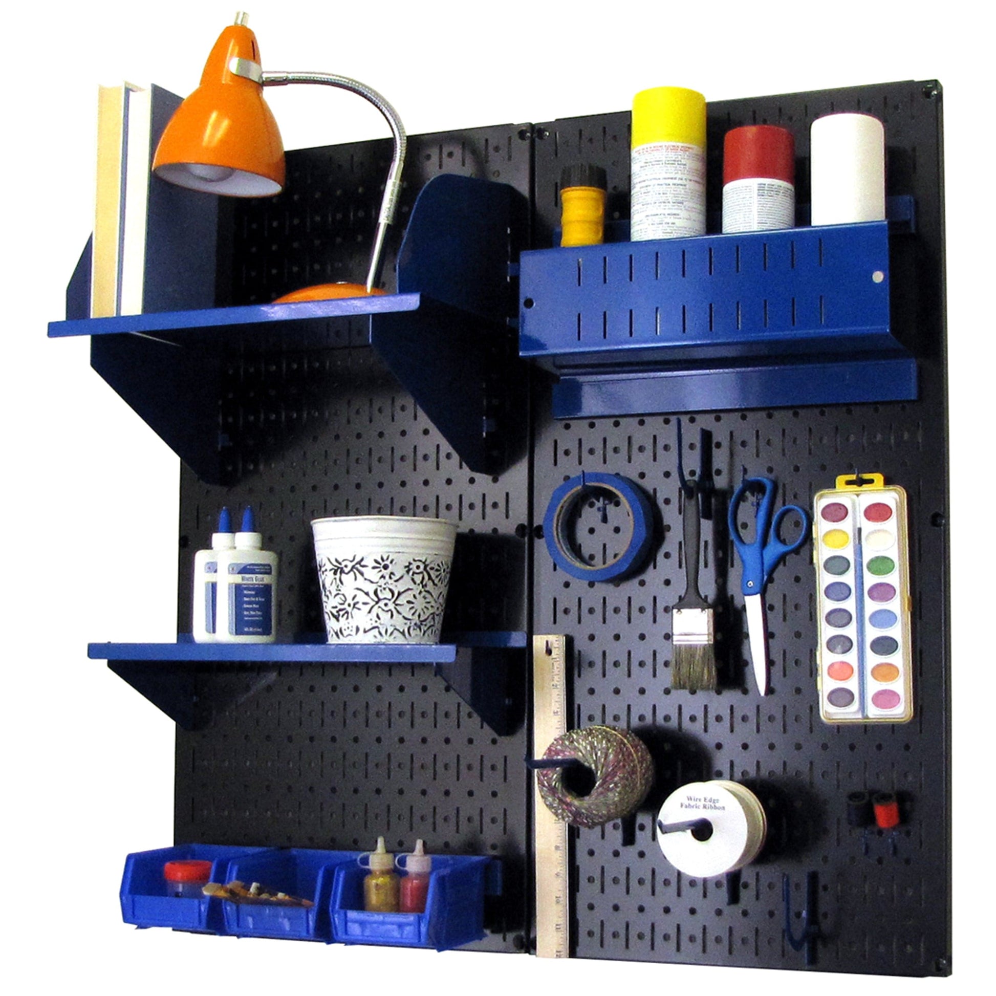 Pegboard Hobby Craft Pegboard Organizer Storage Kit with Black Pegboard and Blue Accessories alt 0
