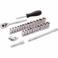 1/4" Drive 28pc 6-Point SAE/Metric Standard Socket Set, 3/16" - 9/16", 4mm - 15mm alt 0